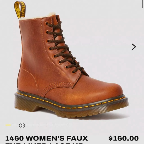 Dr Martens 1460 WOMEN'S FAUX FUR LINED LACE UP BOOTS Butterscotch Size L 7 - Picture 1 of 14